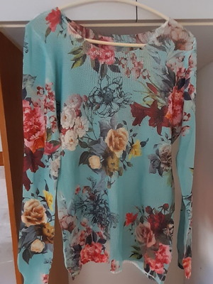 Γαλαζοπράσινη μακρυμάνικη μπλούζα με σχέδιο τριαντάφυλλα, μέγεθος L