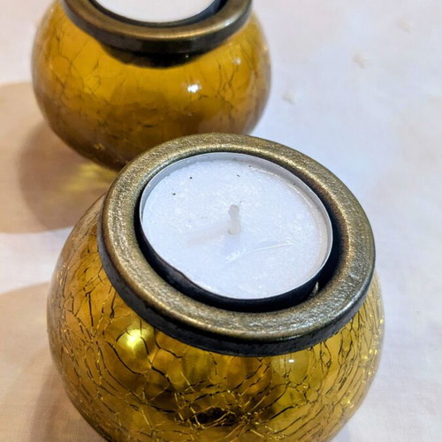 Set of two honey crackle tealight candle holders
