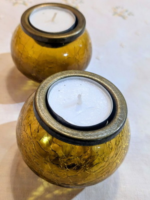 Set of two honey crackle tealight candle holders