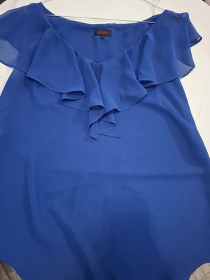 Lucifair Royal Blue Blouse like new, size 48, chiffon with ruffles