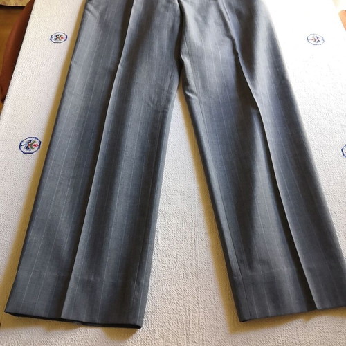 Gray striped men's summer suit by E. Loumos, used, size 50 jacket, altered pants