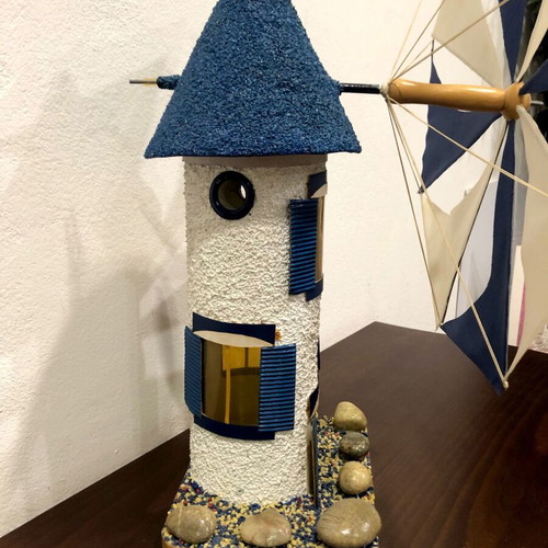 Handmade windmill used, height 53cm, width 43cm