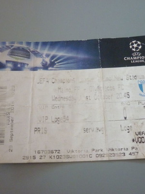 Malmo-Olympiacos UEFA Champions League football ticket 01/10/2014