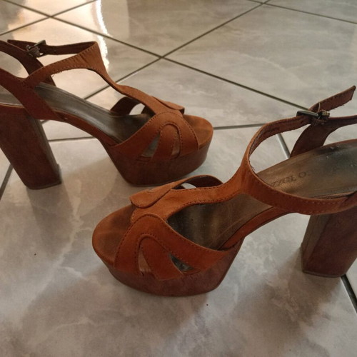 Sandals tan color size 38 like new, 12 cm heel with 5 cm platform