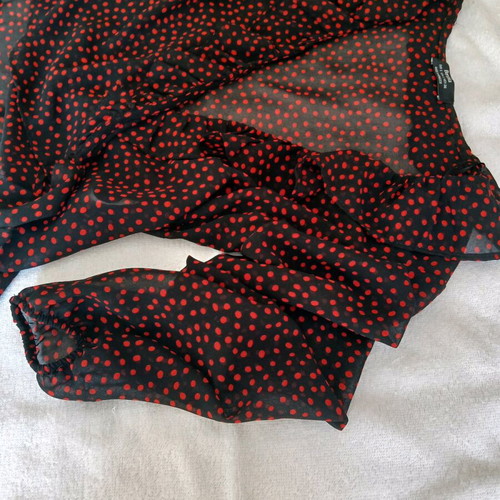 Polka Dot Blouse Black Red S like new, semi-transparent