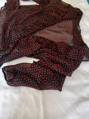 Polka Dot Blouse Black Red S like new, semi-transparent
