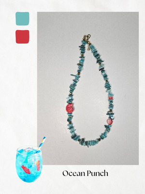 Icean Punch handmade necklace with ceramic fish and steel clasp