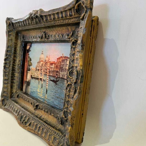 Vintage wall frame with carved border and Venice print used