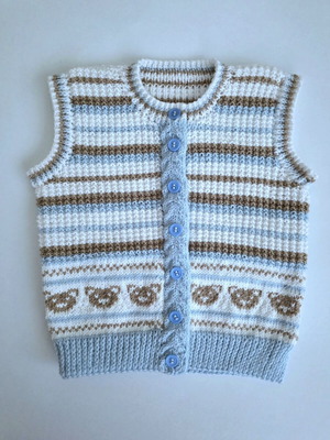 Handmade knitted sleeveless vest with teddy bears, new, unisex 2-3 years