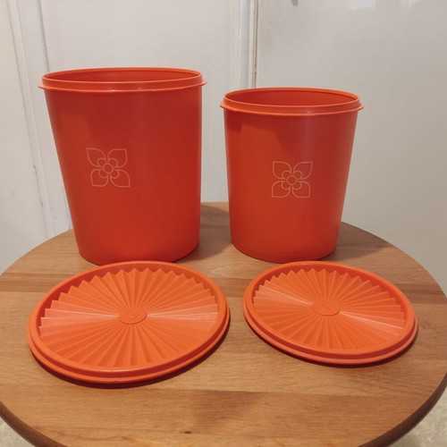 Tupperware containers used, set of two, large 21cm height, small 19cm height