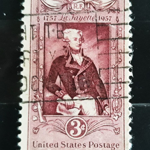USA 1957 La Fayette Bicentenary 3c pink lacquer stamp like new