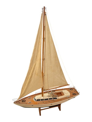 Large wooden sailboat used with stand