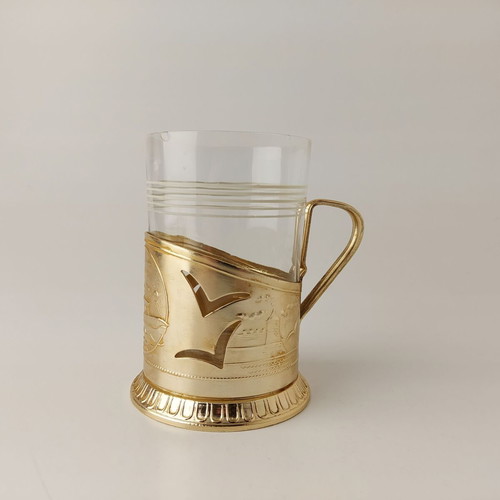 USSR Gorki Tea Glass Holder with Glass used, chip on rim