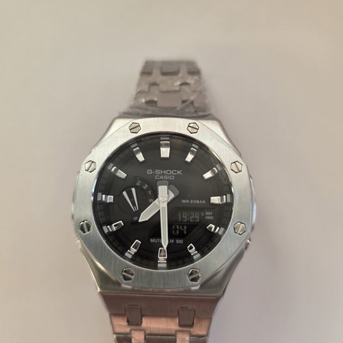 Casio G-Shock GA-2100 custom watch, silver steel