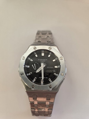 Casio G-Shock GA-2100 custom watch, silver steel