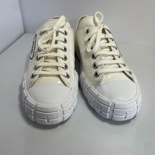 Prada leather Cassetta Wheel sneakers used, beige, size 38.5