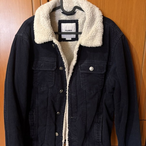 Pull & Bear men's corduroy jacket with fur like new, beige and blue