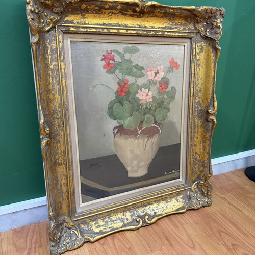 Nikitas Flessas Vase with Freesias Painting used with golden frame