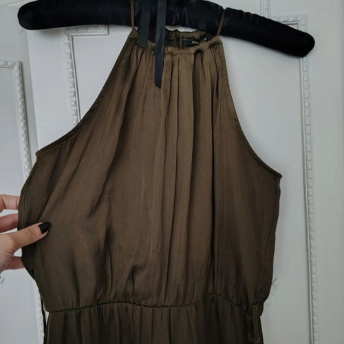 River Island maxi silk dress khaki size S like new