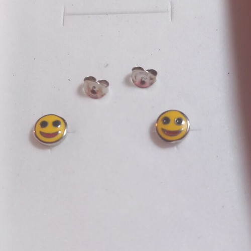 Silver 925° earrings with enamel, new, yellow smiley