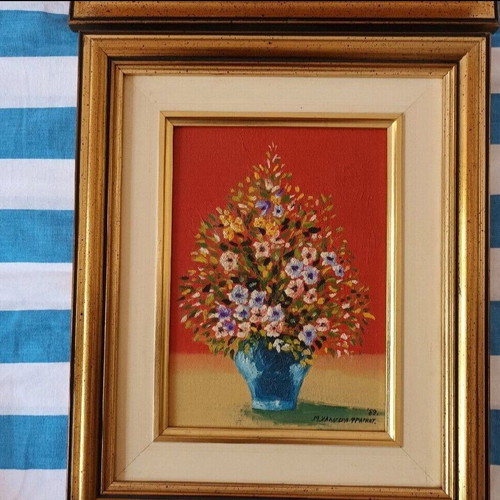 Frangou oil paintings used, 36x34 cm, framed set of 2