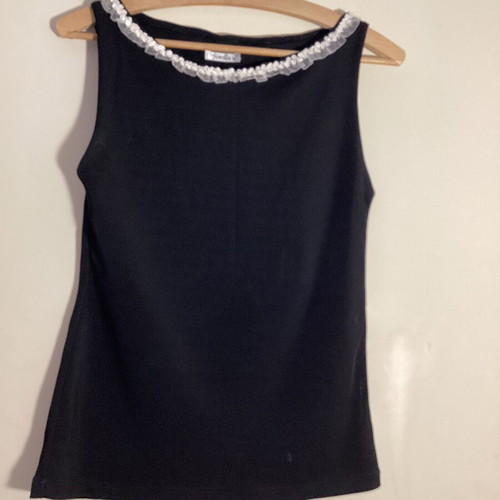 Fiorella black sleeveless top with romantic neckline and flowers size S like new