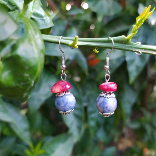 Handmade earrings with semi-precious stones like new, sodalite and coral