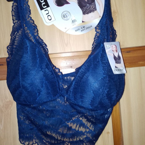 Lace Top Bra with Gift Pouch Blue, New