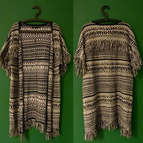 Minkpink cardigan used with fringes, size S/M, black and white