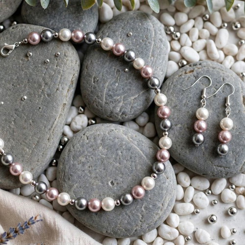 Handmade beaded jewelry set in pastel colors, new