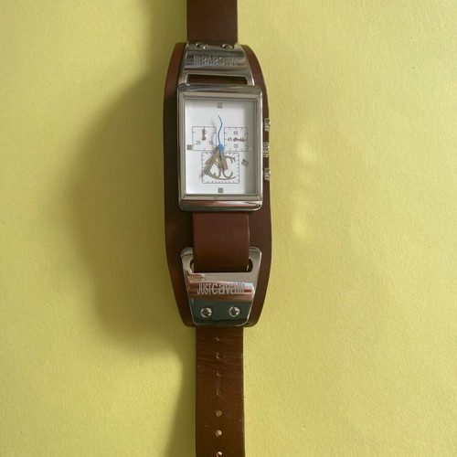 Just Cavalli watch like new with brown leather strap and silver details