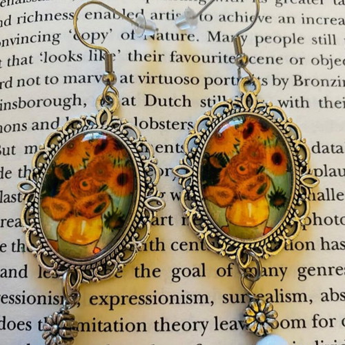 Vincent Van Gogh Sunflowers Handmade Statement Earrings Set