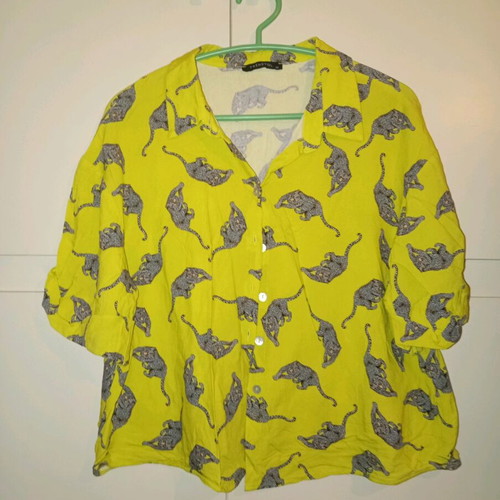 Trendyol crop summer shirt used, green, XL