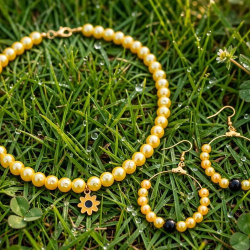 yellow beaded summer necklace and earrings set