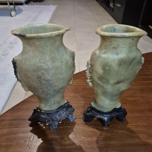 Chinese soapstone vases pair used, Republic period 1910–1950