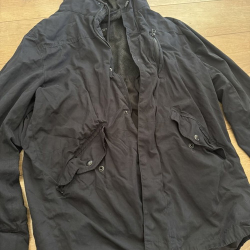 Downpour jacket with hoodie used, inner wool collar, blue, size M