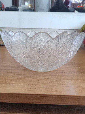 Glass bowl large with embossed wheat designs like new