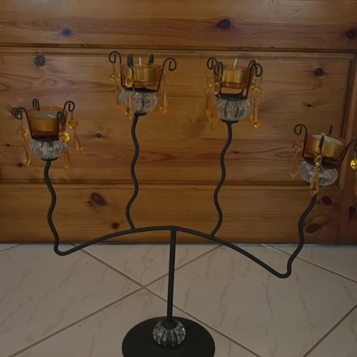Vintage metal candlestick like new with glass prisms