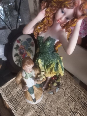 Vintage decorative fairy and boy figurine set, like new, 30cm and 20cm