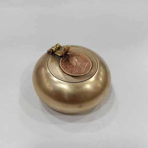 Brass pocket ashtray with glued George V King Emperor coin used