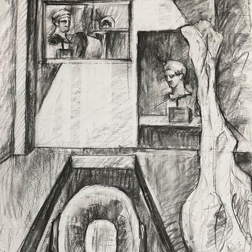 Charcoal drawing composition new, handmade 50x70 cm on paper