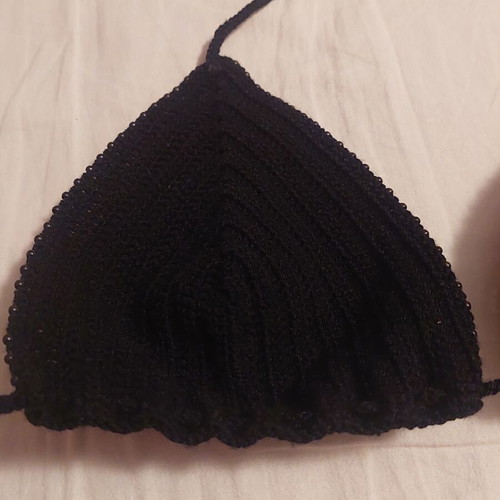 Actius hand-knitted black bikini top with beads