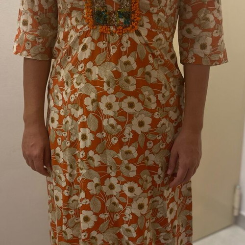 Cotton dress used with stones on bust in coral shades