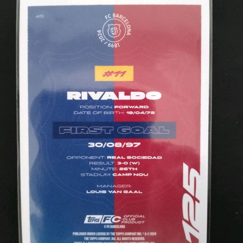 Rivaldo #11 First Goal Barcelona Topps 2024-2025 card new