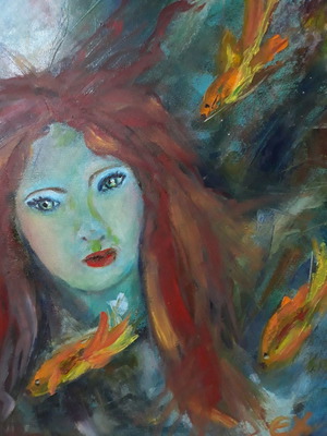 Fantasy Art Mermaid oil painting on canvas 50x40 cm handmade