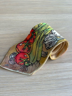 Handmade tie 100% pure silk with painted vegetable design