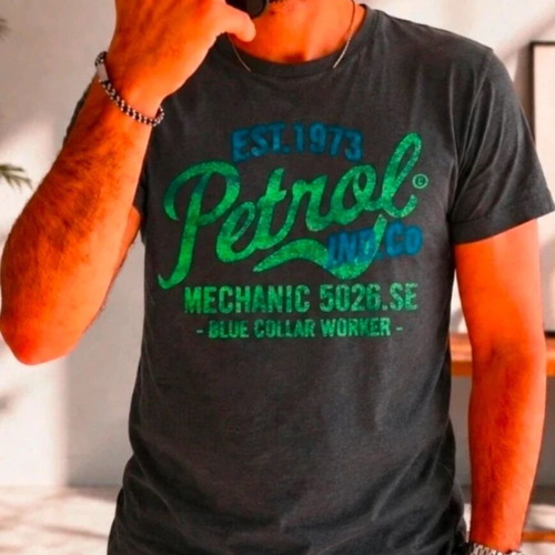 Petrol Industries men's T-shirt size S, dark charcoal with blue-green logo