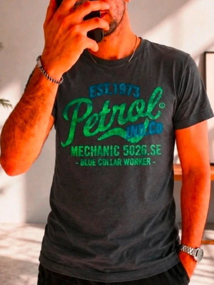 Petrol Industries men's T-shirt size S, dark charcoal with blue-green logo