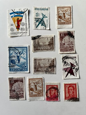 Argentinian stamps used, set of 12 from 1960s-70s