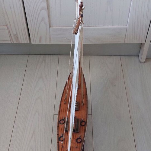 Decorative wooden sailboat used, height 60cm, width 51cm